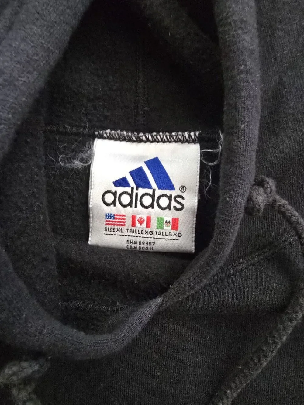 Vintage Adidas 90s Embroidered Logo Hoodie Faded Black XL